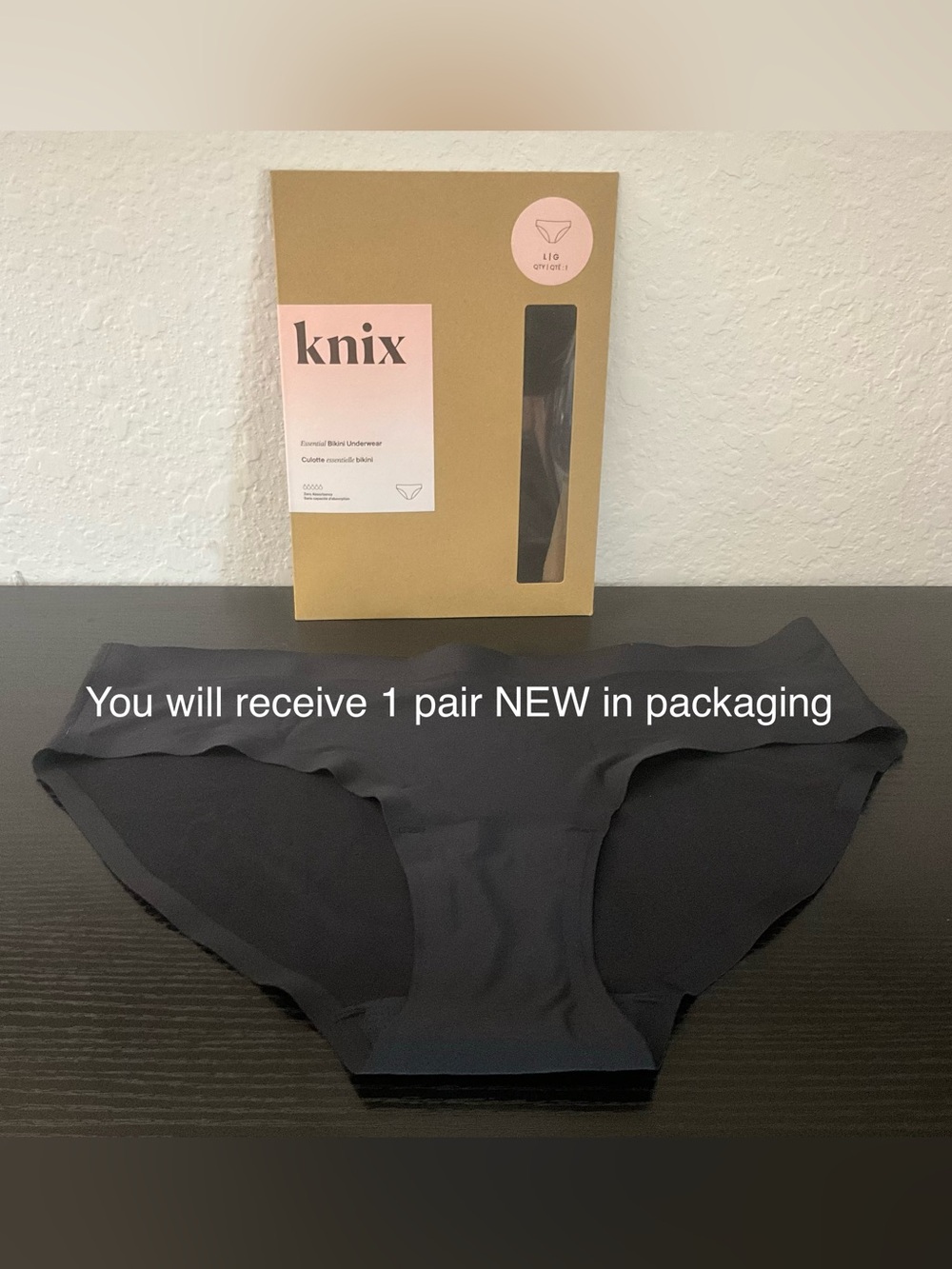 KNIX Essential Bikini Large BLACK Zero Absorbency Underwear NEW in Packaging